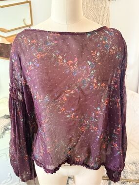 Free People Plum Floral Sheer Peasant Blouse